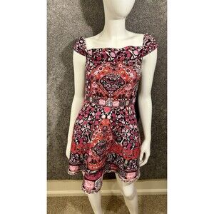 Comino Couture London Dress Size UK 8 US 4 Black And Red Bohemian Folk Art Print
